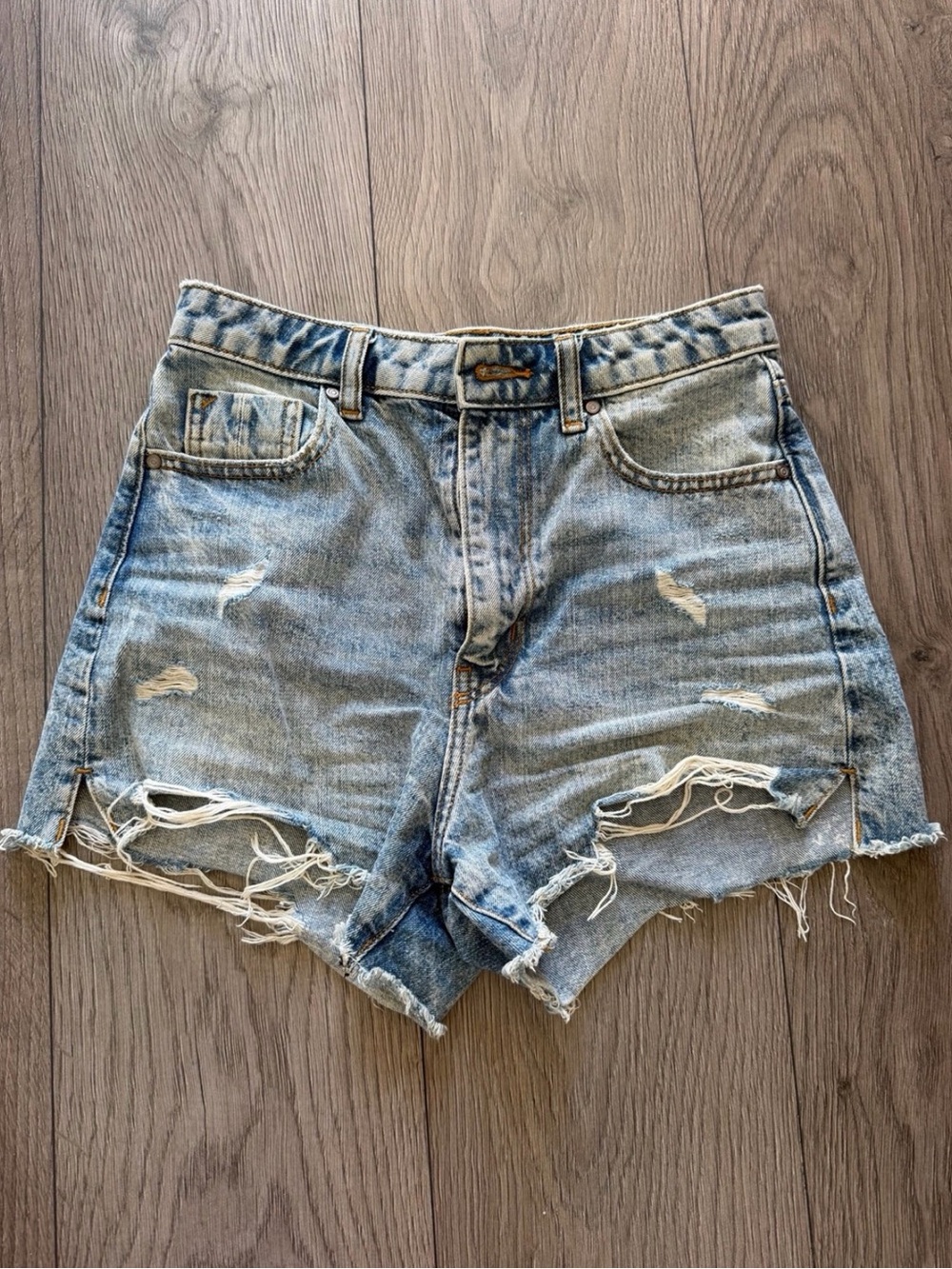 Zara Distressed  High Rise Denim Shorts